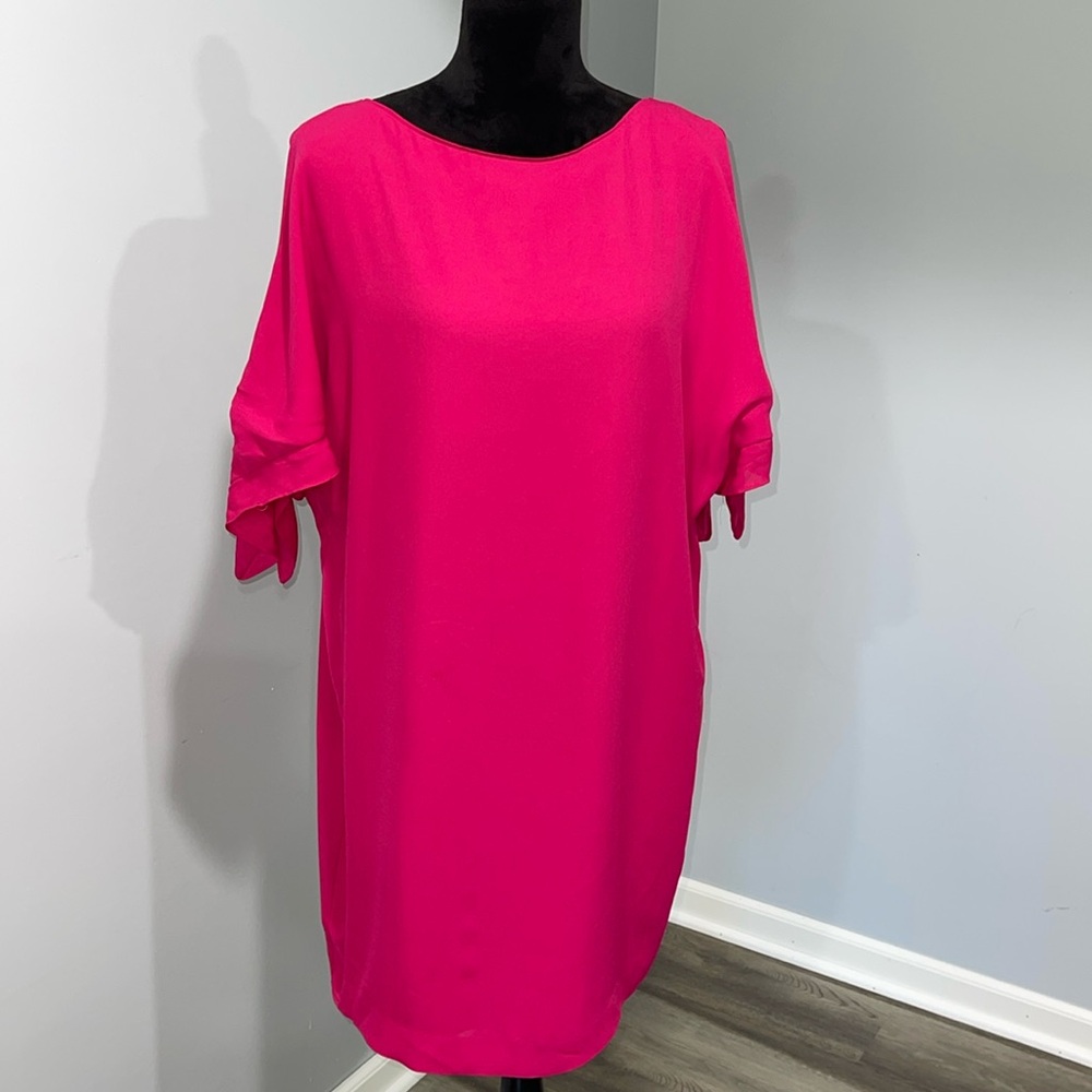Vince Camuto Size 12 pink blouson dress tunic style above knee cold shoulder